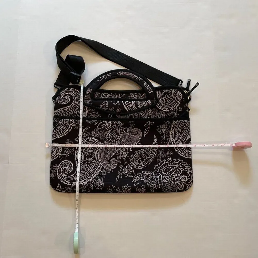 i.e. Neoprene Laptop Messenger Bag Removable Strap, Black, White, Pink Paisley